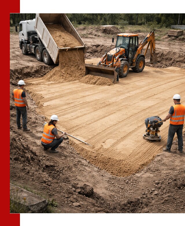 Устройство песчаной подушки для фундаментов и дорог в Воткинске